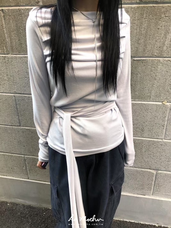 綁帶修身長袖上衣